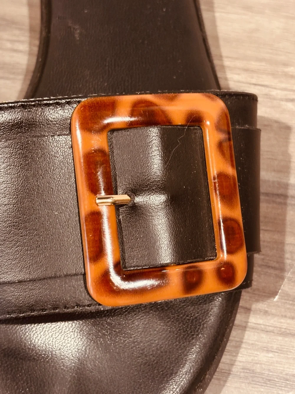 Genuine Italian Leather Tortoiseshell Slide Sandals Buckle Accent US 9.5 Summer